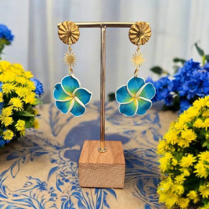 Boucles d’oreilles sunlight fleur bleue et jaune