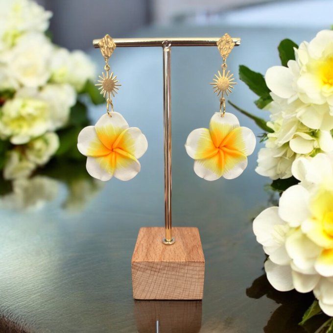 Boucles d’oreilles sunlight fleur blanche et jaune