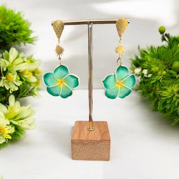 Boucles d’oreilles sunlight fleur verte et jaune